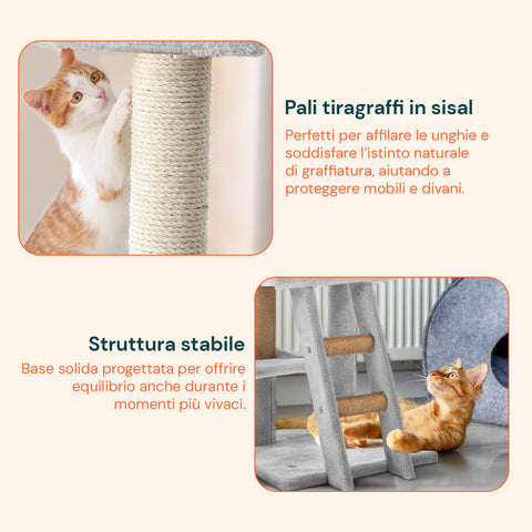 Tiragraffi per Gatti 92 cm con Cuccia, Scala e Giochi