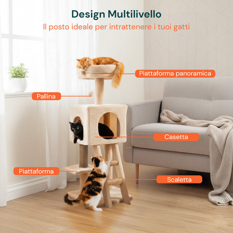Tiragraffi per Gatti 92 cm con Cuccia, Scala e Giochi