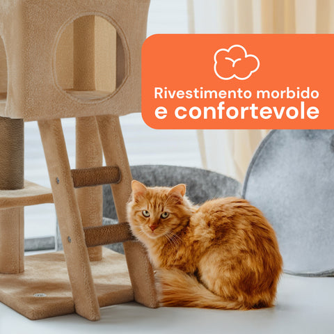 Tiragraffi per Gatti 92 cm con Cuccia, Scala e Giochi