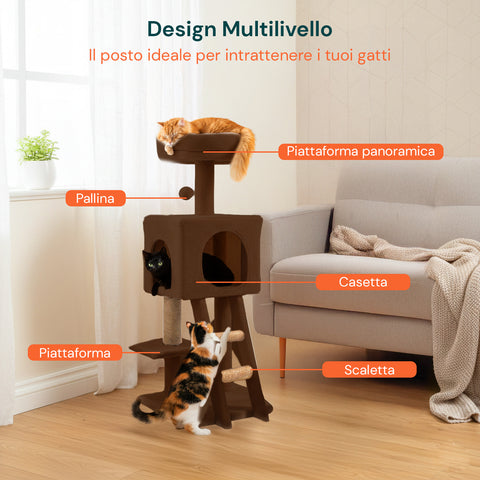 Tiragraffi per Gatti 92 cm con Cuccia, Scala e Giochi