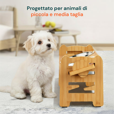 Doppia Ciotola Rialzate Regolabili 250ml per Cani e Gatti con 3 Altezze