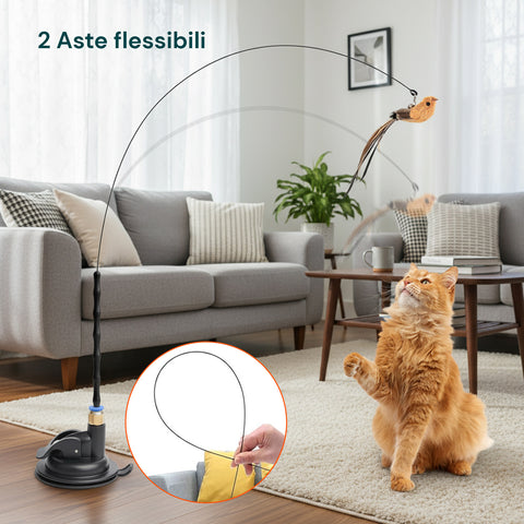 Set 2 Giochi Interattivi Stimolanti per Gatti con Uccellino e Piume
