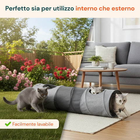 Tunnel per Gatti Spazioso con Palla da Gioco 30x130 cm Interattivo