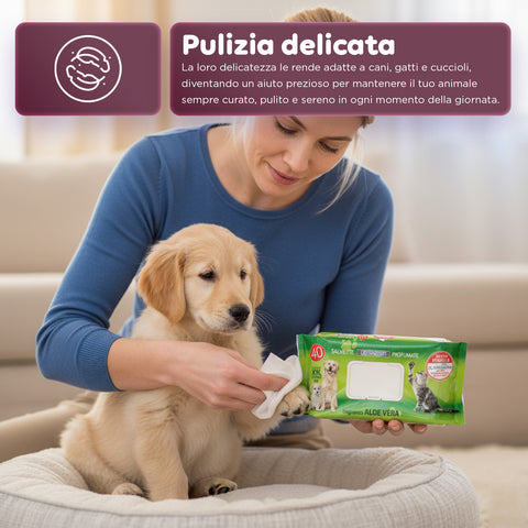 Salviette Pets 40 / 480 pz con Aloe – Detergenti e Deodoranti per Uso Quotidiano