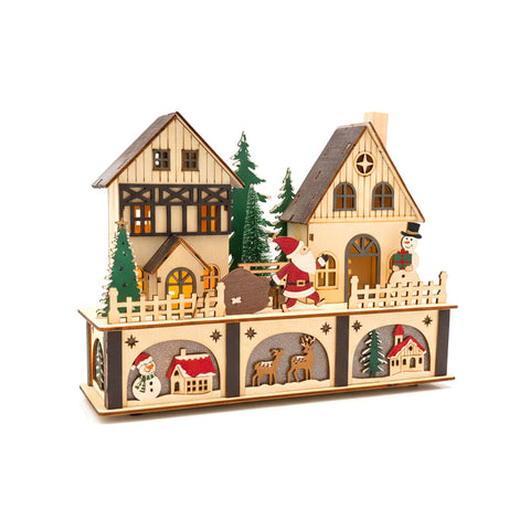 Casetta di Natale in Legno con 10 LED – Decorazione Natalizia con Personaggi