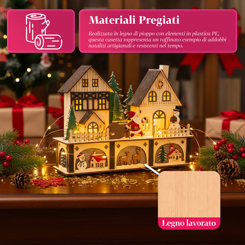 Casetta di Natale in Legno con 10 LED – Decorazione Natalizia con Personaggi