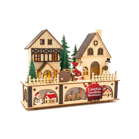 Casetta di Natale in Legno con 10 LED – Decorazione Natalizia con Personaggi