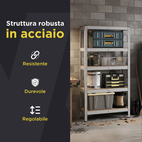 Scaffale Modulare con Struttura in Metallo e 4-5 Ripiani MDF Resistenti
