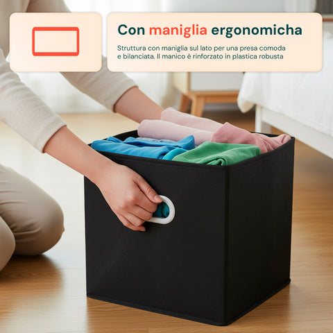 Set 6 Cestini Pieghevoli Salvaspazio con Maniglia in Plastica – 27x27x27 cm