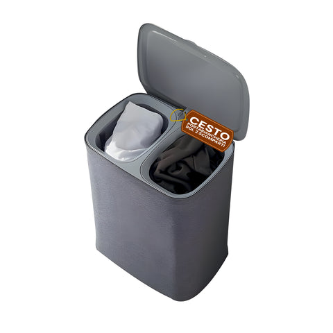 Portabiancheria Doppio 90 Litri con Coperchio Ergonomico e 2 Sacche Rimovibili