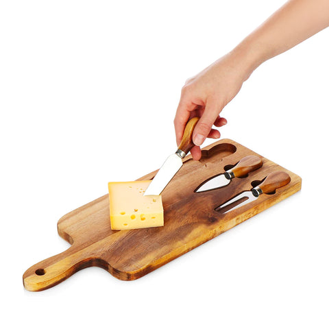 Set 3 Utensili per Degustazione Formaggi con Tagliere in Legno d'Acacia