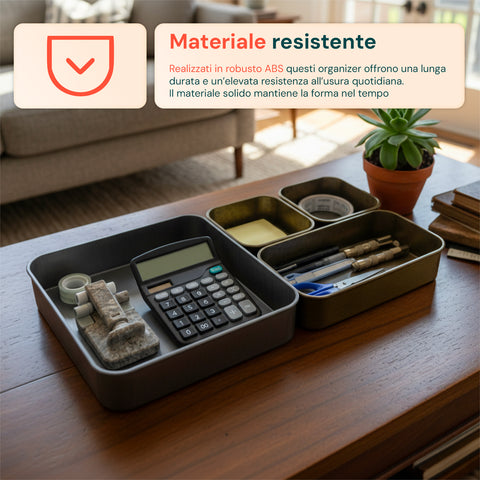 Set 4 Organizer Multiuso Impilabili in ABS di 3 Diverse Dimensioni