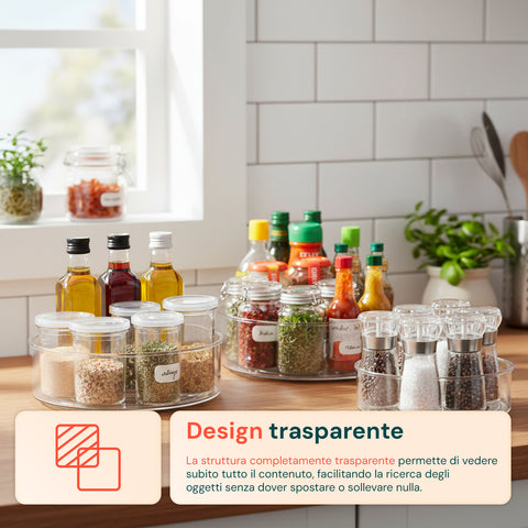 Set 3 Organizer Girevoli in PET – Contenitori Rotanti 360° per Cucina e Dispensa