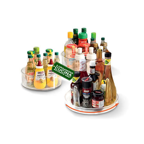 Set 3 Organizer Girevoli in PET – Contenitori Rotanti 360° per Cucina e Dispensa