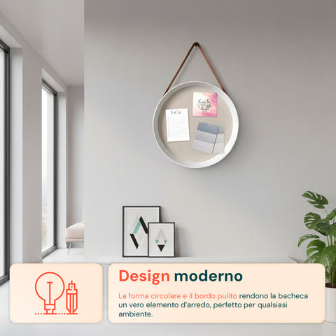 Bacheca in Sughero da Parete – Diametro 39 cm con Design Moderno