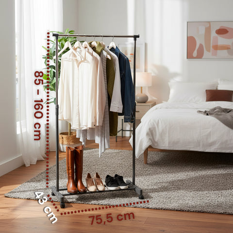Appendiabiti Regolabile in Metallo – Stand Portabiti con Ruote 360° da 85 a 160 cm