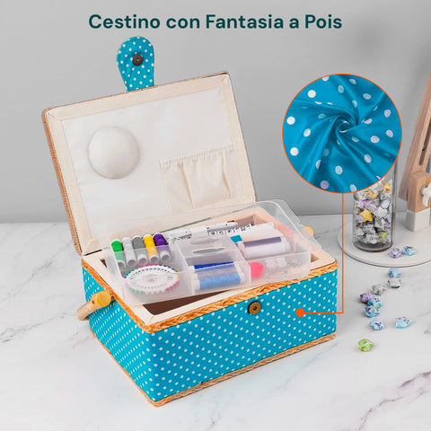 Cestino da Cucito con 76 Accessori Inclusi e Vassoio Estraibile
