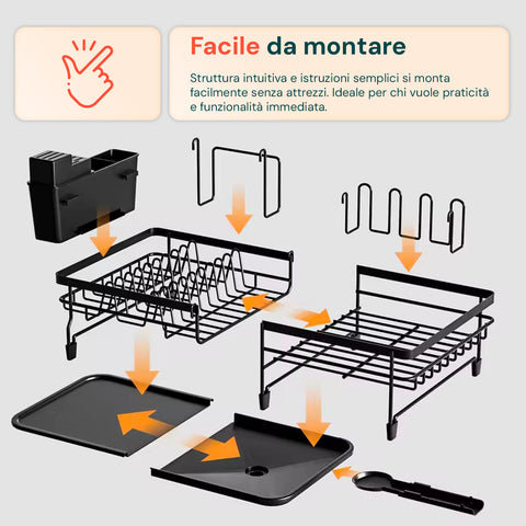 Scolapiatti Modulare Salvaspazio con Portaposate Estensibile 30/53 cm