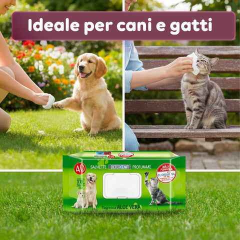 Salviette Pets 40 / 480 pz con Aloe – Detergenti e Deodoranti per Uso Quotidiano