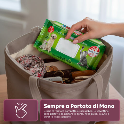 Salviette Pets 40 / 480 pz con Aloe – Detergenti e Deodoranti per Uso Quotidiano