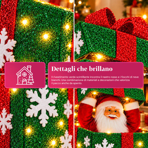 Pacco regalo luminoso con Babbo Natale musicale e animato H30 cm