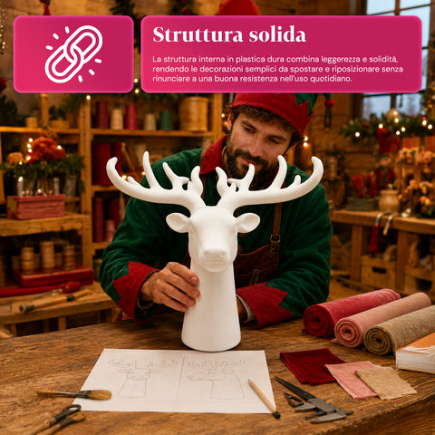 Dekoratív, bársonyhatású szarvasfej 32x20x28h cm | Modern dizájnú dísztárgy 6 színben otthonra, irodába és üzletbe