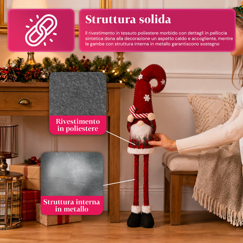 Kihúzható karácsonyi manó 60-80 cm, kockás textilből készült dísztárgy