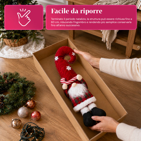Kihúzható karácsonyi manó 60-80 cm, kockás textilből készült dísztárgy