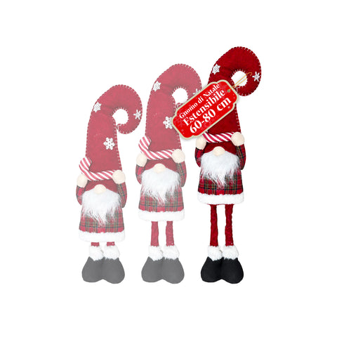 Gnomo di Natale Estensibile 80 cm con Cappello Rosso e Fiocchi di Neve