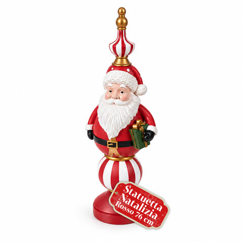 Statuetta Natalizia 76 cm in Resina, Decorazione Babbo Natale e Soldatino Schiaccianoci, Bianco o Rosso