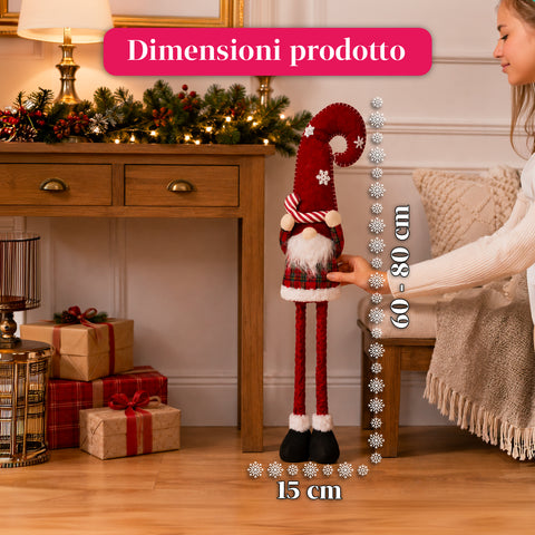 Kihúzható karácsonyi manó 60-80 cm, kockás textilből készült dísztárgy