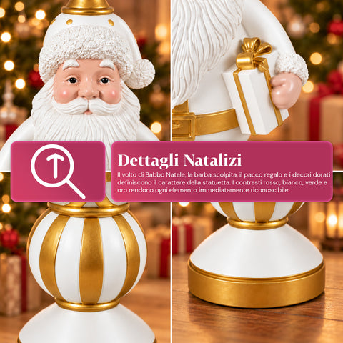 Statuetta Natalizia 76 cm in Resina, Decorazione Babbo Natale e Soldatino Schiaccianoci, Bianco o Rosso