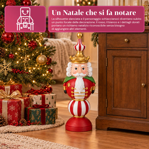 Statuetta Natalizia 76 cm in Resina, Decorazione Babbo Natale e Soldatino Schiaccianoci, Bianco o Rosso