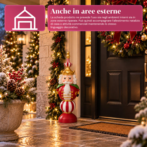 Statuetta Natalizia 76 cm in Resina, Decorazione Babbo Natale e Soldatino Schiaccianoci, Bianco o Rosso