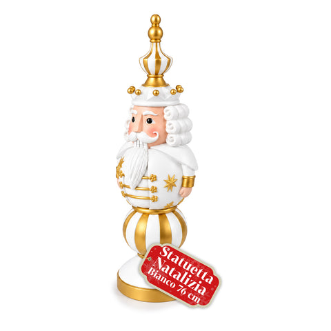 Statuetta Natalizia 76 cm in Resina, Decorazione Babbo Natale e Soldatino Schiaccianoci, Bianco o Rosso