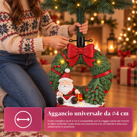 Dekoratív karácsonyfa-talapzat, 10 mintával, vasból és magnéziumból, univerzális rögzítéssel, legfeljebb 210 cm-es fákhoz, 2 LED-es modellel