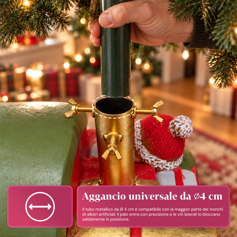 Dekoratív karácsonyfa-talapzat, 10 mintával, vasból és magnéziumból, univerzális rögzítéssel, legfeljebb 210 cm-es fákhoz, 2 LED-es modellel