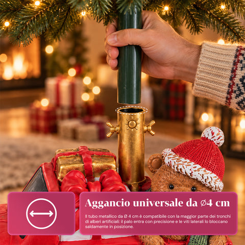 Dekoratív karácsonyfa-talapzat, 10 mintával, vasból és magnéziumból, univerzális rögzítéssel, legfeljebb 210 cm-es fákhoz, 2 LED-es modellel
