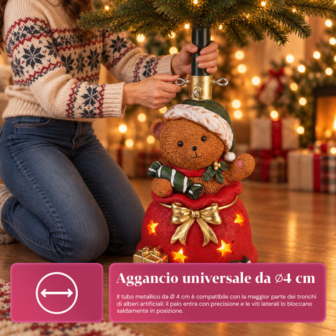 Dekoratív karácsonyfa-talapzat, 10 mintával, vasból és magnéziumból, univerzális rögzítéssel, legfeljebb 210 cm-es fákhoz, 2 LED-es modellel
