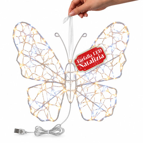 Farfalla Luminosa LED Bianca 50x40 cm in Ferro con Filo Dorato
