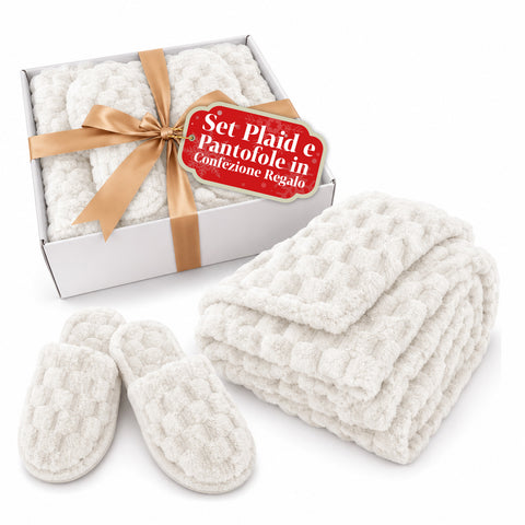Set Coperta e Pantofole Soffici – Plaid 130x160 cm e Ciabatte Taglia Unica