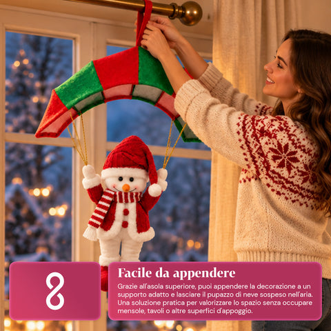 Paracadute Natalizio da Appendere 80 cm con Personaggio di Natale 4 personaggi