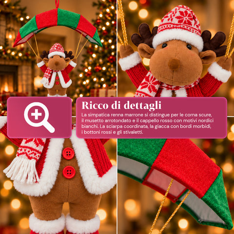 Paracadute Natalizio da Appendere 80 cm con Personaggio di Natale 4 personaggi