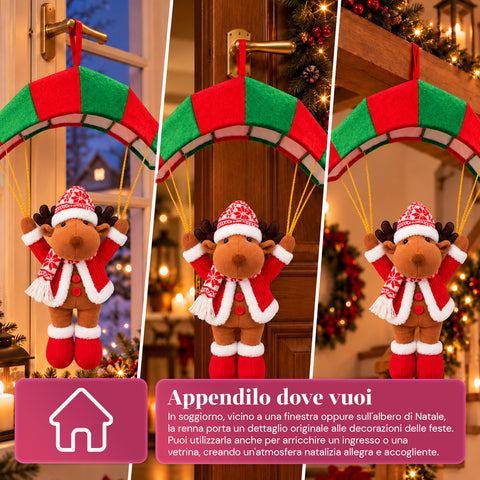 Paracadute Natalizio da Appendere 80 cm con Personaggio di Natale 4 personaggi