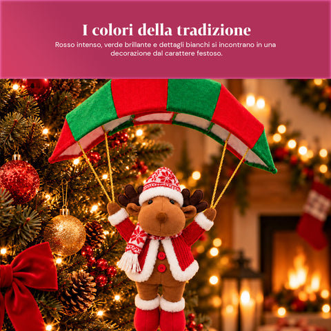 Paracadute Natalizio da Appendere 80 cm con Personaggio di Natale 4 personaggi