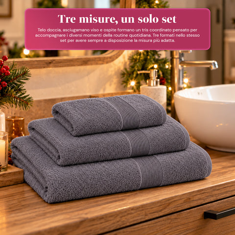 3 darabos, 100% pamut törölközőszett – fürdőszobai szett 90x140-es fürdőlepedővel, 60x100-as törölközővel és 40x60 cm-es vendégtörölközővel, puha és nedvszívó, 6 szín