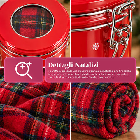 Karácsonyi doboz 30x16 cm-es, 145x110 cm-es Coral Fleece pléddel, puha, kockás tartán takaróval - Blind Box