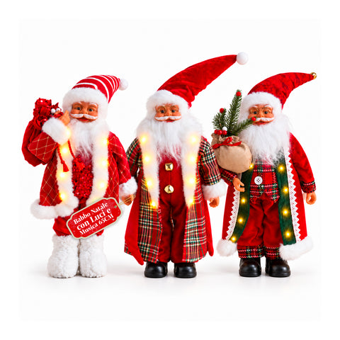 Világító és zenélő Mikulás, dekoratív karácsonyi szobor, 65-95-120 cm, elemes világító dísz - Blind Box