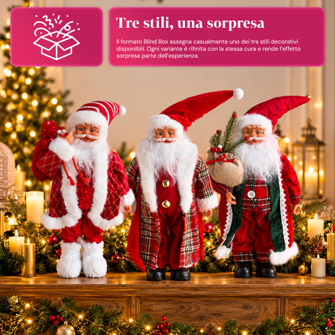 Világító és zenélő Mikulás, dekoratív karácsonyi szobor, 65-95-120 cm, elemes világító dísz - Blind Box