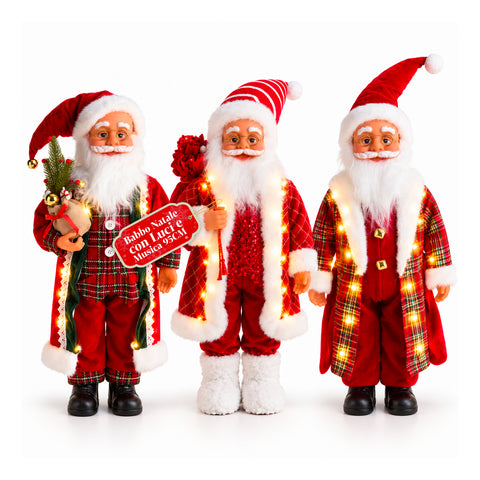 Világító és zenélő Mikulás, dekoratív karácsonyi szobor, 65-95-120 cm, elemes világító dísz - Blind Box